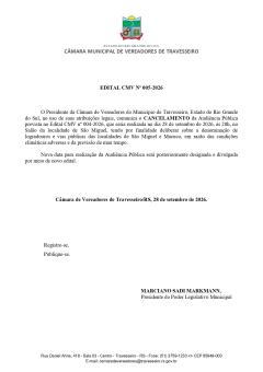 Câmara de Travesseiro cancela audiência pública devido às condições climáticas
